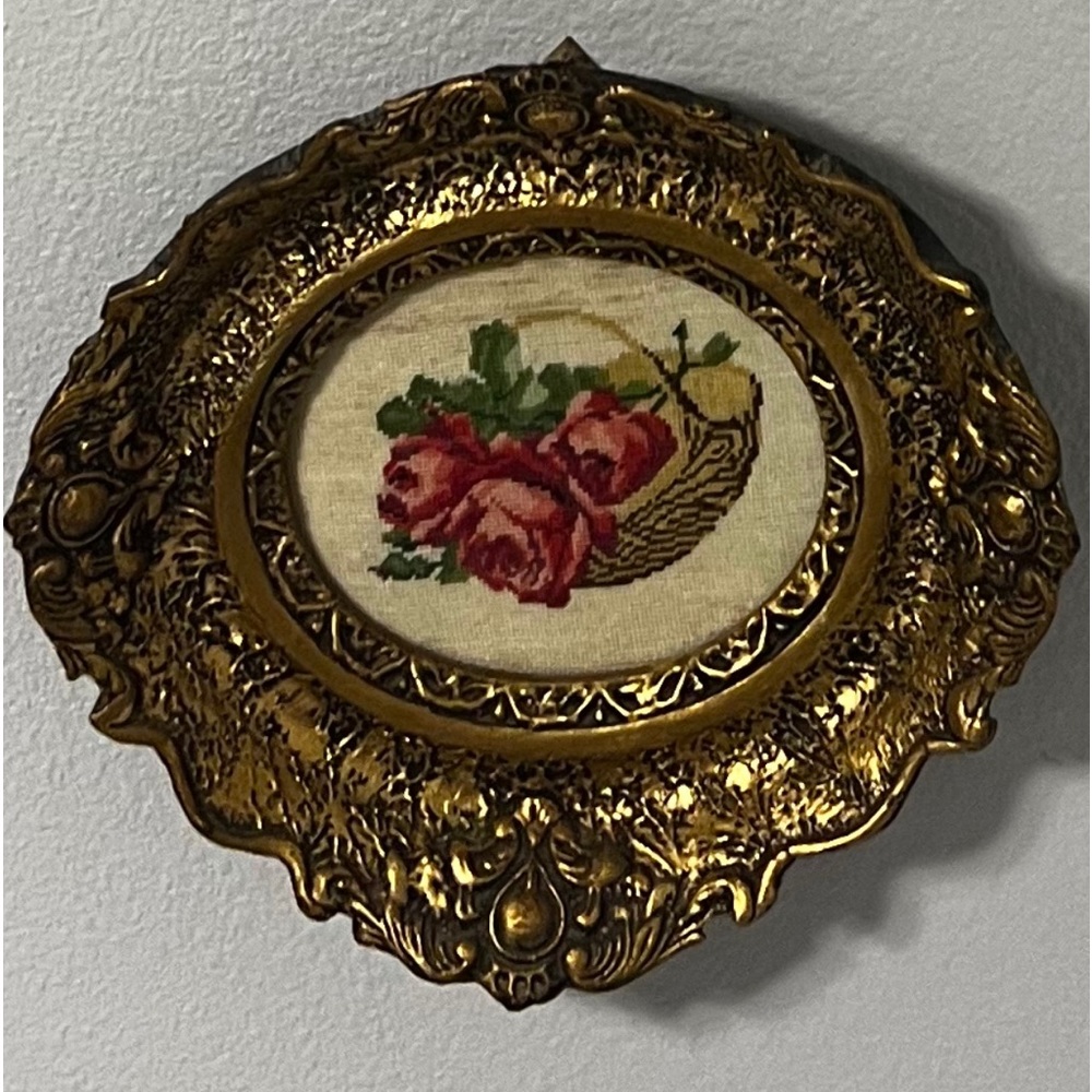 Wiehler Wall Decor needle point 3 pictures Korm mit gelbe Rosen Gobelin Handmade